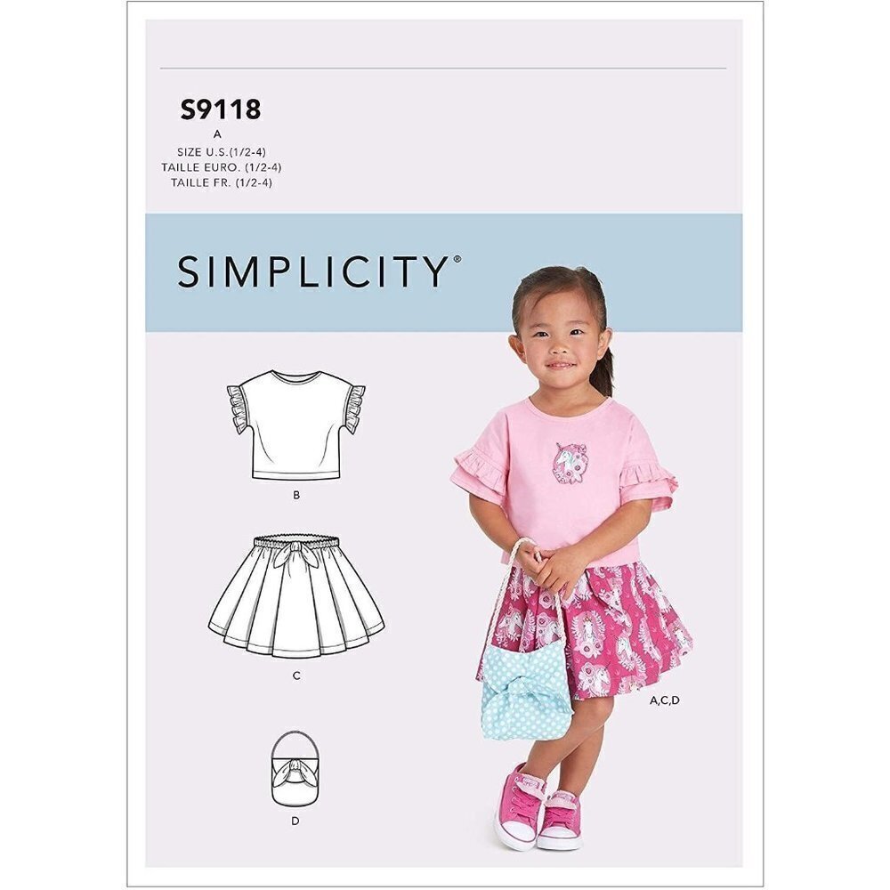 Simplicity Sewing‎ Pattern S9118 Toddler Size 1/2-4 Pink Top Skirt Purse Uncut